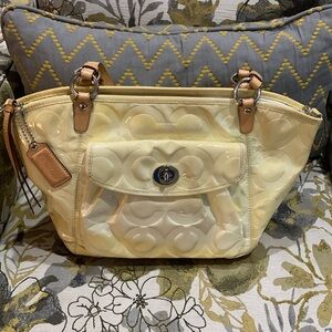 Large Yellow Embossed Coach Crossbody Handbag